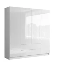 lookway Kleiderschrank AUREL 4D2SZ 4-türig Holznachbildung hochglänzend weiß