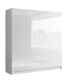 lookway Kleiderschrank AUREL 4D2SZ 4-türig Holznachbildung hochglänzend weiß
