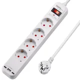 Super Electro 4-Fach Steckdosenleiste mit 3 USB, Steckerleiste mit Schalter, Mehrfachsteckdose mit Schalter und Kindersicherung, Steckerleiste 1.5m Kabel, 16A, 4000W