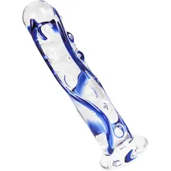 Glasdildo mit Noppen, 16 cm, transparent | blau