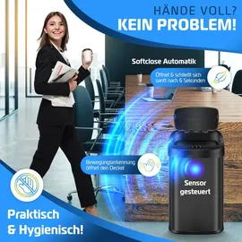 Kesser KESSER® Sensor Mülleimer Küche Automatik mit Bewegungssensor Abfalleimer & Soft-Close-Deckel Müllbehälter mit Touch-Bedienfeld & Sensor LCD-Display Edelstahl inkl. Müllsackhalter