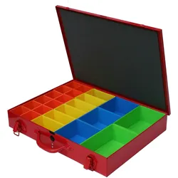 PROREGAL Sortimentskoffer aus Metall mit 24 farbigen Systemfächer | HxBxT 7x24x34cm | Verkehrsrot