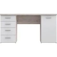 Forte Net 106 Schreibtisch mit 4 Schubladen und 1 Tür, Holzwerkstoff, Sandeiche + Weiß, 145 x 60 x 76.3 cm