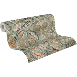 A.S. Création Vliestapete 780255 - Florale Tapete in Grau, Blau - 10,05 m x 0,53 m - Vliestapete Ethno Design