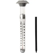 Grundig Solarlampe und Thermometer - Ø12,5 x 97cm - LED Gartenbeleuchtung mit Solarbetrieb - Erdspieß