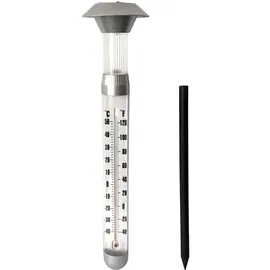 Grundig Solarlampe und Thermometer - Ø12,5 x 97cm - LED Gartenbeleuchtung mit Solarbetrieb - Erdspieß