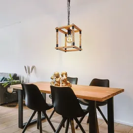 GLOBO Hängeleuchte 1-flg. 25 cm eckig Holz schwarz naturfarben