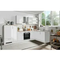 Menke Küchenzeile Premium  (Breite: 310 cm, Weiß, Mit Elektrogeräten, Mit Geschirrspüler, Farbe Arbeitsplatte: Asteiche Nachbildung)