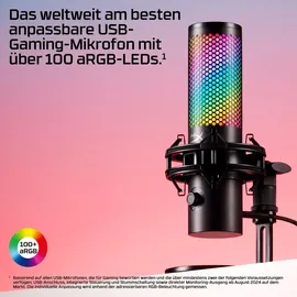 HyperX QuadCast 2 S USB-Mikrofon, RGB-Beleuchtung, 32-Bit/192 kHz Audio, vier Richtcharakteristiken, Tap-to-Mute-Sensor, Multifunktionsknopf, abnehmbare Dämpferhalterung, NGENUITY-kompatibel, Schwarz