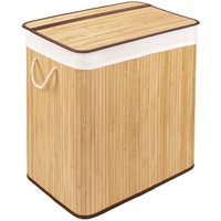Wäschekorb mit Deckel und 2 Fächer - stabile Wäschebox Bambus - Wäschekorb Natur mit Wäschesack, waschbar - 100% Bambus - 150 Liter