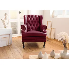 Massivmoebel24 Ohrensessel Chesterfield Leder 88 x 105 x 81 cm Rot