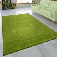 Paco Home Teppich Wohnzimmer Schlafzimmer Kurzflor Naturfaser Einfarbig Handgearbeitet Gabbeh Moderne Deko, Grösse:80x150 cm, Farbe:Grün