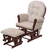 Mendler Relaxsessel HWC-C76, Schaukelstuhl Schwingstuhl mit Hocker Stoff/Textil Chenille (465g/m2) creme, Gestell dunkel