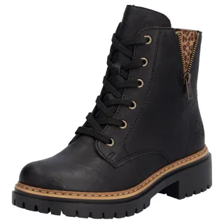 Rieker Schnürstiefelette RIEKER, Damen, Gr. 43, schwarz, Lederimitat, kontrastfarbene Details, sportlich, Schuhe, Schnürboots, Blockabsatz, mit praktischem Innenreißverschluss, Topseller