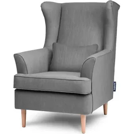 Konsimo Ohrensessel Stralis Webstoff 82 x 108 x 80 cm Grau mit Kissen