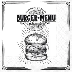 Mank Serviette aus Tissue Burger Menu in Schwarz 33 x 33 cm, 100 Stück