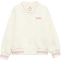 S.Oliver Sweatjacke im College-Stil mit Print- und Glitzerdetails wollweiß
