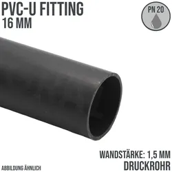 16 x 1,5 mm PVC Klebe Fitting Druck Kunststoff Rohr grau - 1 m Fixlänge - PN 20 ...