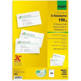 sigel® Visitenkarten 3C/LP790 A4 hochweiß 190g Inh. 100 Stück