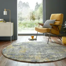 Kadima Design `Dee` Abstrakte Kunst-Teppiche in Premium-Qualität. Farbe: Gelb-Grau, 160x160 cm