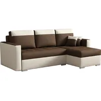 MEBLITO Schlafsofa Eckcouch Ecksofa Bueno  Schlaffunktion Wohnzimmer Beige-Braun (Madryt 912 + Sawana 16) - Braun/Beige