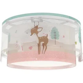 Dalber Deckenlampe Kinderzimmer, Kinder Deckenleuchte, Jungenzimmerlampe, Kinderlampe, Loving Deer Reh Tiere Rosa, 61276M, E27-2 x 15W
