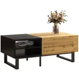 HAUSS SPLOE Couchtisch mit Fächern und Schubladen, Metallbeine Farbblockstruktur schwarz (mit Farbblockstruktur, 1-St., 100*50*40cm, Fächern und Schubladen), hochwertiger Holz- und Metallhalterung, einfach zu installieren Rechteck | 100 cm x 40 cm x 55 cm