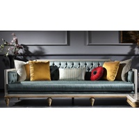 Casa Padrino Sofa Luxus Barock Sofa Türkis / Weiß / Gold 256 x 89 x H. 90 cm - Prunkvolles Chesterfield Wohnzimmer Sofa im Barockstil