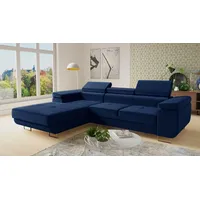 Sofnet Ecksofa Divo, mit Schlaffunktion und Bettkasten, Schlafsofa mit einstellbare Kopfstützen - Wohnlandschaft blau