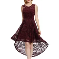 MuaDress 6006 Elegante Abendkleider Cocktailkleider Damenkleider Brautjungfernkleider aus Spitzen Knielange Rockabilly Ballkleid Rund Ausschnitt Burgundy XL - XL