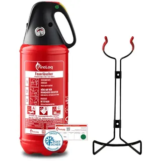 FireLoq 2kg Pulver Auto Feuerlöscher mit Schutzkappe ABC mit 13A | 89B | C ergibt 4 LE Dauerdruck inkl. Prüfnachweis,Wandhalter und Manometer