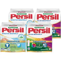 Persil Set 2x Color & 2x Sensitive Megaperls Tiefenrein 64 Waschladungen (4x 16WL), Colorwaschmittel & Waschmittel für Allergiker & für sensible Haut, 20 °C bis 95 °C, ECARF-zertifiziert