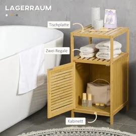 kleankin Badezimmerschrank Badschrank mit offenem Fach, Beistellschrank mit Kippschutz, Aufbewahrungsschrank für Badezimmer, Bambus, Natur, 33 x 35,5 x 67 cm