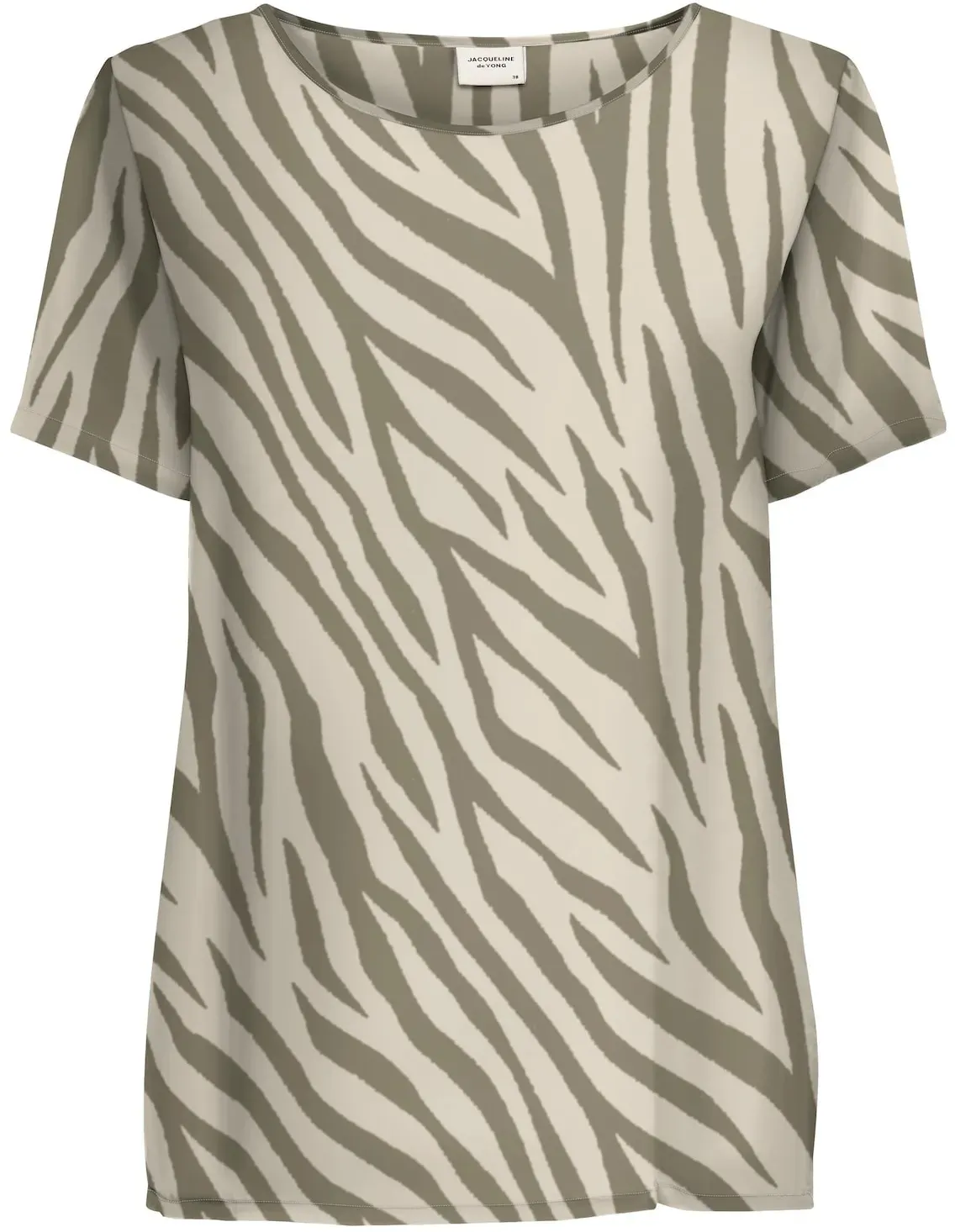 JDY Rundhalsshirt 'Camille' Sandshell Vetiver Zebra, Animalprint, Beige - Gr. S