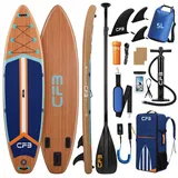 CFB SUP-Board Set 320/335 cm, extra breit, Komplettset, aufblasbares Stand Up Paddle Board, (mit Paddel, Pumpe, Rucksack, 5L Dry Bag und Schultergurt) blau|braun 335 x 86 x 15 cm