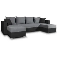 Wohnlandschaft mit Schlaffunktion Beno - U-Form Couch, Ecksofa mit Bettkasten, Couchgranitur mit Bettfunktion, Polsterecke (Schwarz + Dunkelgrau (C... - Schwarz/Dunkelgrau