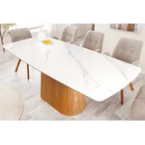 riess-ambiente Säulen-Esstisch UNIQUE 200cm weiß / braun · Konferenztisch mit Keramik-Tischplatte (Einzelartikel, 1-St), 8-10 Personen · Säulenfuß aus furniertem Eichenholz · Marmor-Design weiß