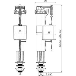 Belvit Füllventil für WC Spülkasten 1/2" Anschluss unten höhenverstellbar 265-355 mm