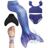 Corimori Monoflosse Meerjungfrauenflosse mit Bikini und Tattoos, Merjungfrauen Schwimmflosse mit Bikini Set blau Körpergröße bis 160cm