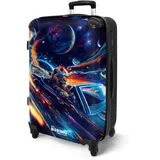 NoBoringSuitcases.com® Koffer Kinder Groß 67x43x25 cm Kinderreisekoffer Kinderkoffer mit Roller Leicht Trolly Große M Hartschalenkoffer Kind Löwe - Weltraum - Auto