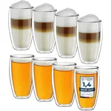 Creano Thermogläser doppelwandig 250ml „DG-SH“, 8er Set, große doppelwandige Gläser aus Borosilikatglas, Kaffeegläser, Teegläser, Latte Macchiato Gläser