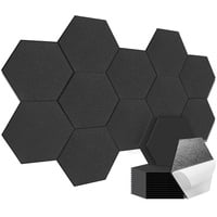 12 Stück Hexagon Akustikplatten, Selbstklebende Akustikpaneele, Schallschutzwand aus Hochdichter Polyesterfaser für Zuhause, Studio, Aufnahmestudio, Spielzimmer oder Wanddekoration (30x26x0.9cm)