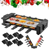 Steinborg Raclette Grill Raclette Party Grill für 8 Personen Grillflächen sind teilbar und um 180° rotierbar Mit kombinierter Grillfläche
