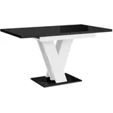 MEBLINI Esstisch Ausziehbar - Esszimmertisch Modern - Küchentisch - Säulentisch - Ausziehtisch - Dining Table - Esszimmertische - 120-160x80x75cm - MASIV - Schwarz Hochglanz/Weiß Hochglanz