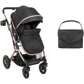 KIKKABOO Kinderwagen Scarlett 2 in 1 umbaubar, Fußabdeckung, Wickeltasche, Korb schwarz