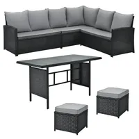 Svita Monroe Garten-Lounge Set Polyrattan Lounge-Möbel Sitzgruppe Schwarz