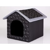 PillowPrim Hundehütte Hundehöhle Hundebett Hundehaus Katzenhöhle Tierbett XL - 60x55 cm schwarz mit Hunden