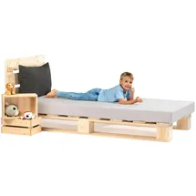 sunnypillow 80x200 cm Palettenbett mit Kopfteil Holzbett Bett aus Paletten Palettenmöbel Naturholz Fichte europalette 80 90 100 120 140 160 180 200 220 240 x 200cm