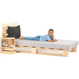sunnypillow 80x200 cm Palettenbett mit Kopfteil Holzbett Bett aus Paletten Palettenmöbel Naturholz Fichte europalette 80 90 100 120 140 160 180 200 220 240 x 200cm