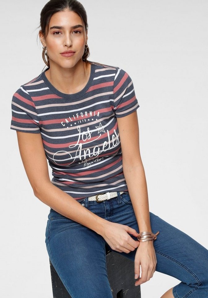 KangaROOS T-Shirt in schönem Streifenmix mit Frontdruck blau|bunt|grau|rosa|weiß 40/42 (M)